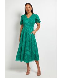PRINCIPLES - Floral Jacquard Puff Sleeve Midi Dress - Lyst