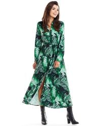 Love Lace - Printed Long Sleeve A-Line Dress With Belt - Lyst