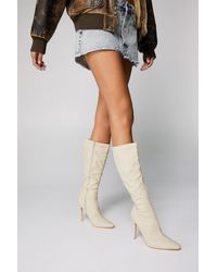 Nasty Gal - Faux Leather Pointed Toe Knee High Sock Boots - Lyst