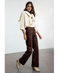 WOVCOR - Leopard Print High Waist Suede Look Wide Leg Trousers - Lyst