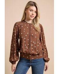 Dorothy Perkins - Spot Lace Trim Body Long Sleeve Blouse - Lyst