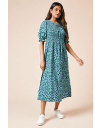 Dorothy Perkins - Petite Puff Sleeve Shirred Bodice Jersey Midi Dress - Lyst