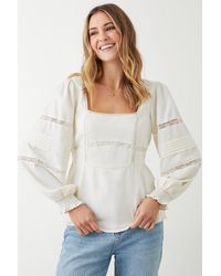 Dorothy Perkins - Ivory Lace Trim Square Neck Blouse - Lyst