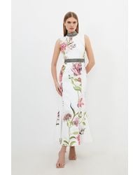 Karen Millen - Diamante Trim Delicate Floral Woven Sleeveless Maxi Dress - Lyst
