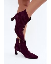 Love Lace - Pointed Toe Suede Heeled Boots With Zip - Lyst