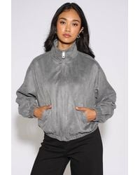 Gini London - Faux Suede Funnel Neck Bomber Jacket - Lyst