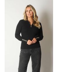 Solo - Cable Knit Quarter-Zip Sweater With Button Cuff Detail - Lyst