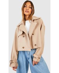 Boohoo - Wool Look Cropped Trench Coat - Lyst