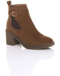 AJVANI - Mid Block Heel Zip Buckle Chunky Chelsea Ankle Boots - Lyst