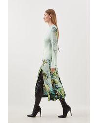 Karen Millen - Petite Garden Floral Woven Viscose Satin Midi Dress - Lyst