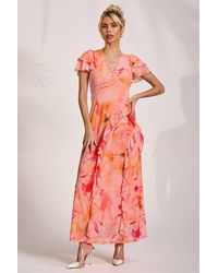 Jolie Moi - Cap Sleeve Ruffle Mesh Maxi Dress - Lyst