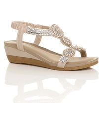 AJVANI - Mid Wedge Heel Diamante Slingback Sandals Wedges - Lyst