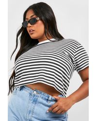 Boohoo - Plus Boxy Stripe Cropped T-shirt - Lyst