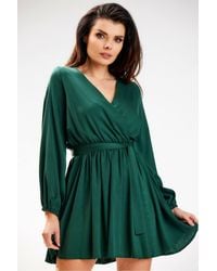 Love Lace - Viscose Long Sleeve Mini Dress With Belt - Lyst