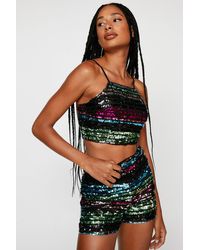 Nasty Gal - Stripe Sequin High Waisted Shorts - Lyst