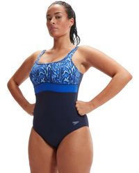 Speedo - Shaping Contour Eclipse Printed Swimsuit - Navy/blue - Lyst