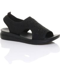 AJVANI - Low Wedge Heel Slingback Diamante Summer Holiday Comfort Sandals - Lyst
