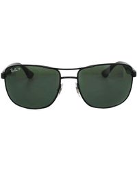 Ray-Ban - Square Black & Transparent Green Polarized 3533 Sunglasses - Lyst