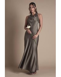 Oasis - Cowl Halterneck Satin Maxi Bridesmaid Dress - Lyst