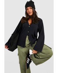 Boohoo - Plus Knitted Rib Button Front Cardigan - Lyst