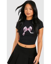 Boohoo - Petite Bow Print Baby Tee - Lyst