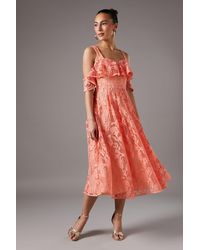 Coast - Off The Shoulder Lace Fit & Flare Midi Dress - Lyst