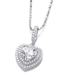Jewelco London - Heart Cz Tiered Halo Heart Solitaire Pendant Necklace 18" - Lyst