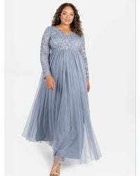 Maya Deluxe - V Neck Embellished Long Sleeve Maxi Dress - Lyst