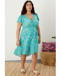 Monsoon - Wrap Wave Print Midi Dress - Lyst