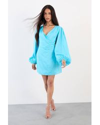 Warehouse - Blouson Sleeve Jacquard Mini Dress - Lyst