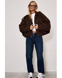 EGO - Long Sleeve Zip Collared Faux Suede Jacket - Lyst