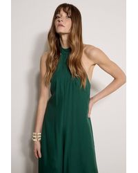 Apricot - Halter Neck Wide-Leg Linen Blend Jumpsuit - Lyst