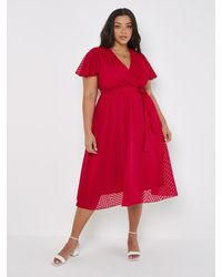 Apricot - Curve Jacquard Chevron Wrap Midi Dress - Lyst