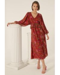 Oasis - Botanical Red Floral Dobby Chiffon Midi Dress - Lyst