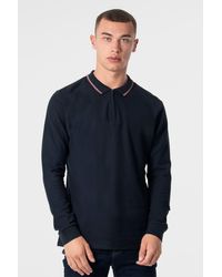 Larsson & Co - Navy Long Sleeve Polo With Tipped Collar - Lyst