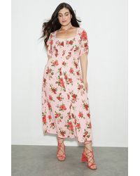 Dorothy Perkins - Curve Kitty Pink Floral Button Through Midi Dress - Lyst