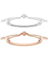 Lipsy - Silver And Rose Gold With Crystal Bar Toggle 2-pack Bracelets - Lyst