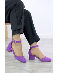 AJVANI - Mid Block Heel Buckle Ankle Strap 2 Part Heels - Lyst