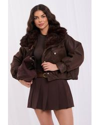 Love Lace - Autumn Suede Collared Bomber Jacket With Faux Fur - Lyst