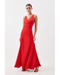 Karen Millen - Petite Premium Satin Panelled Woven Maxi Dress - Lyst