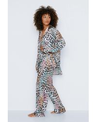 Nasty Gal - Recycled Satin Ombre Leopard Print Oversized Pj Pants Set - Lyst