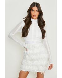 Boohoo - High Neck Feather Skirt Mini Party Dress - Lyst