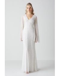 Coast - V Neck All Over Embellished Flare Sleeve Wedding Dress - Lyst