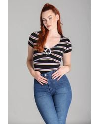 Hell Bunny - Lyla Striped Jersey Top With Colourful Stripes, V-Neck - Lyst