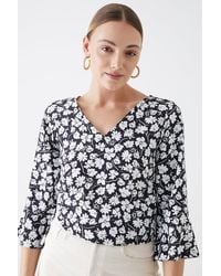 Dorothy Perkins - Tall Floral Frill Sleeve V Neck Blouse - Lyst