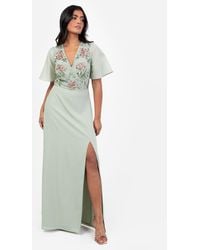 Maya Deluxe - Floral Embellished Short Angel Sleeve Maxi Dress - Lyst