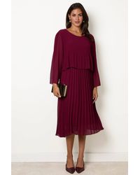 Blue Vanilla - Elasticated Waist Long Sleeve Round Neck Midi Dress - Lyst