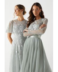 Coast - Embroidered Floral Bodice Pleated Bridesmaids Midi Dress - Lyst