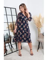 Double Second - Printed Wrap Dress With Tiered Frill Detail - Lyst