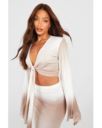 Boohoo - Tall Ombre Tie Front Flare Sleeve Top - Lyst